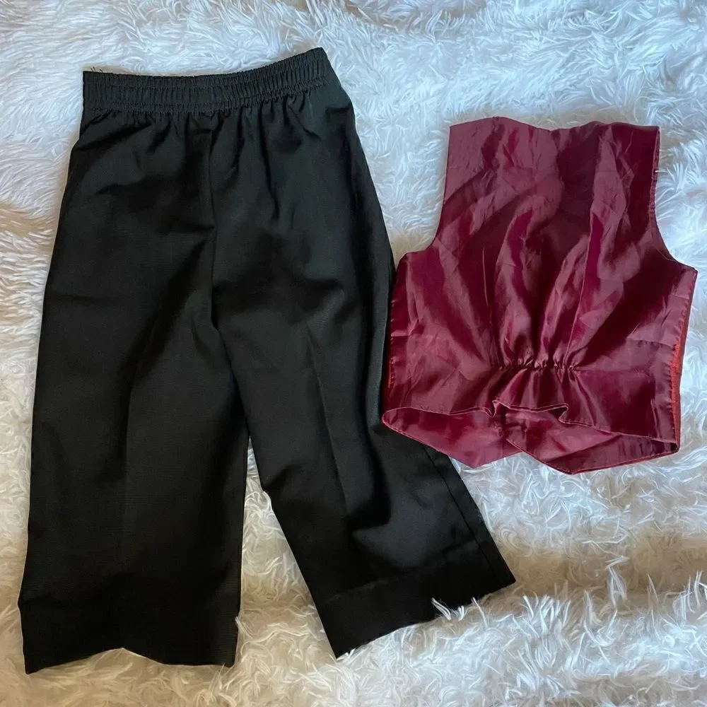 Van Heusen Black Boy Size 4 Dress Slacks & Boy S/M Maroon Dress Vest
